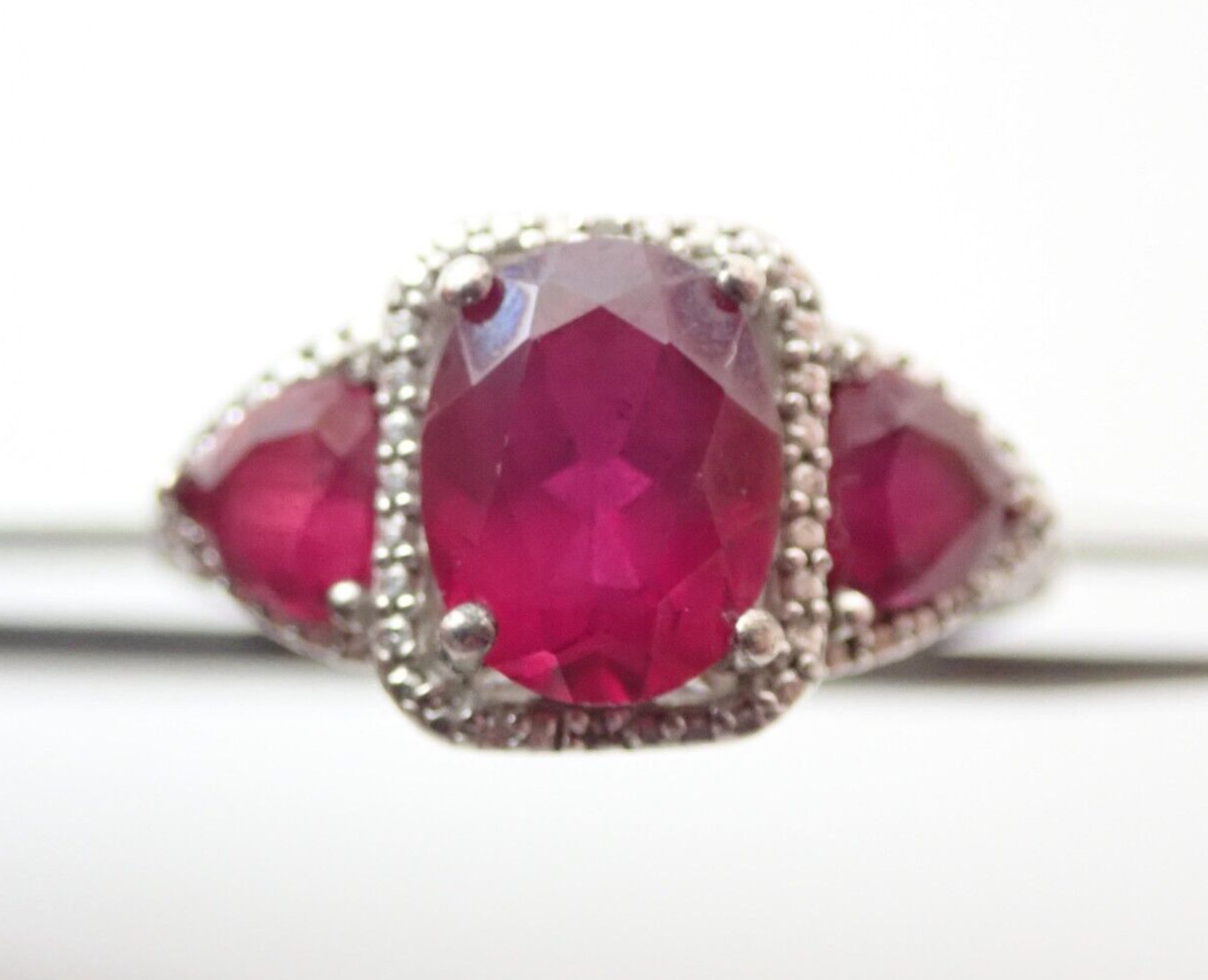 Designer SAI Signed Ruby & Diamond Sterling Silve… - image 2
