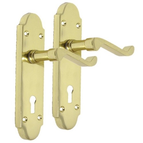 Door Handle Modern Scroll Epsom Brass Polish handles, Bath Lock Latch 168 x42mm - Picture 19 of 32