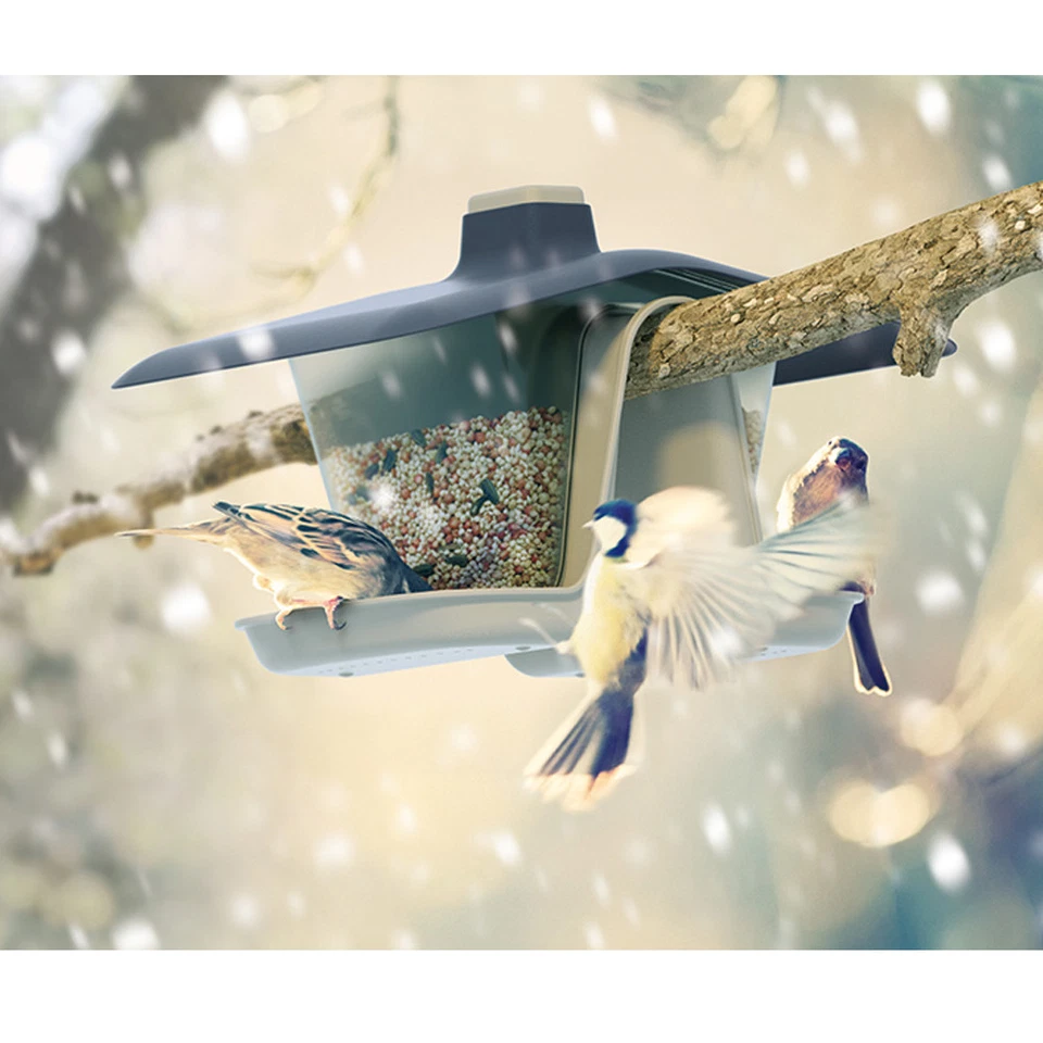 Vogelfutterstation Vogelfutterhaus aus Kunststoff mit Silo Hängen Rund - Bild 2 von 4