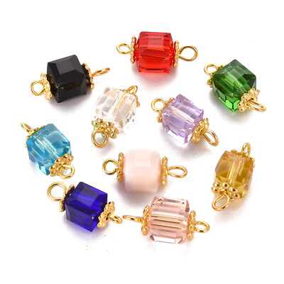 100pcs Faceted Cube Transparent Glass Links Crystal Hang Dangle Charms 16x7mm