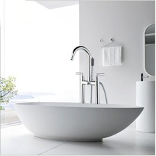 Chrome Deck Mount Bathroom Tub Mixer Faucet Filler with Hand Held Shower Taps