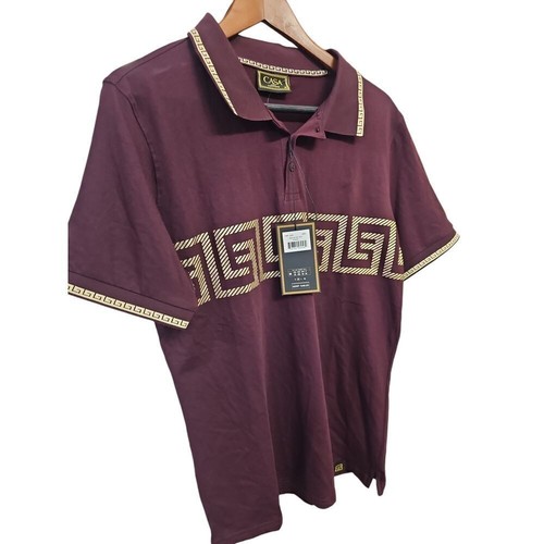 Camisa polo de lujo Casa Borgoña con patrón de llave griega dorada para hombre nueva con etiquetas - Imagen 6 de 6