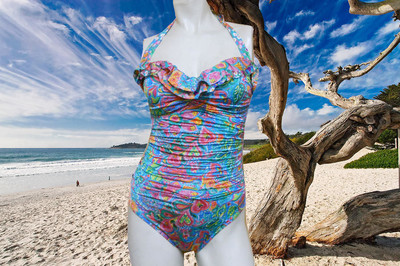 Profile By Gottex Women's Indian Sunset One Piece Halter Swimdress - Underwire & Tummy Control Swimsuit