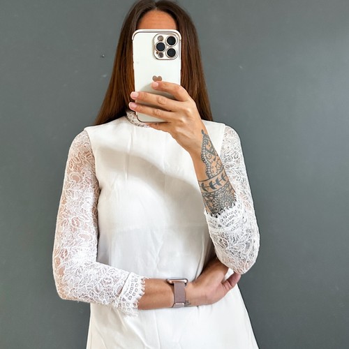 Ladies Topshop Petite Cream Lace Trim 3/4 Sleeved Dress Size 8 - Picture 2 of 5