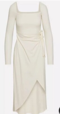 Aritzia Wilfred Saturn Long Sleeve Faux Wrap Midi Dress Hi-Low Cream Ivory  Sz L | eBay