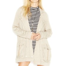 Free People Linen Blend Double Breasted Slouchy Jacket in Beige Size Small