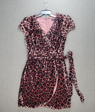 J Crew Dress Womens 6 Rose Leopard Faux Wrap Velvet Drapey
