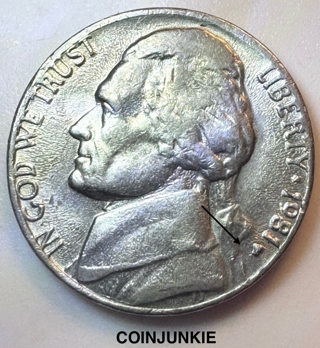 1981 P Jefferson Nickel-FILLED IN REPUNCHED MINT MARK-IMPROPER
