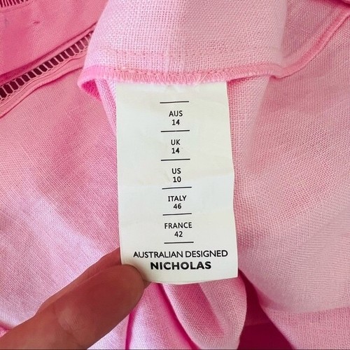 Vestido Nicholas Botón Frontal Jardín Nuevo con Etiquetas Talla 10 Lino Rosa Volantes Bordado - Imagen 9 de 12