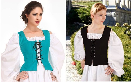 MEDIEVAL WENCH PIRATE RENAISSANCE COSTUME REVERSIBLE PEASANT BODICE VEST CORSET - Picture 12 of 20