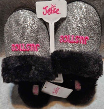 New With Tags Justice Girls Slip-on Scuff Slippers Size 6 Black/Silver Sequins