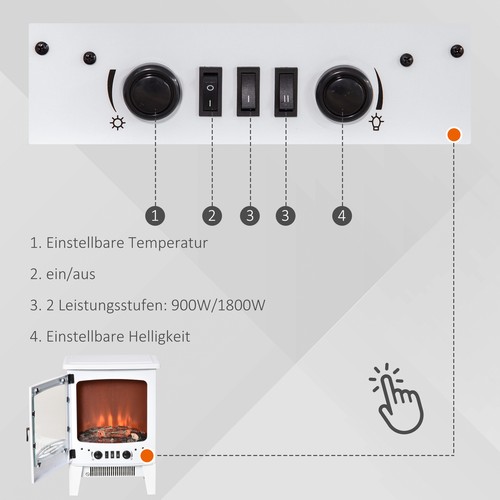LED Elektrokamin Standkamin mit Flammeneffekt 900/1800W Weiß - Bild 6 von 9