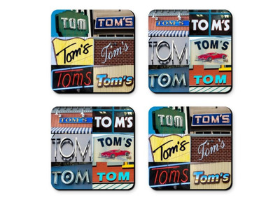 Personalized Coasters featuring the name TOM in photos of signs - Set of 4 