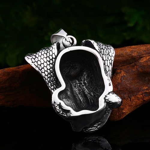 Mens Stainless Steel Biker Snake Devil Punk Skull Pendant Necklace Men - Picture 4 of 5