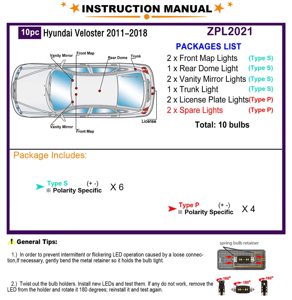 Kit de luces interiores LED para Hyundai Veloster 2011-2018 bombillas domo blancas Foto 2 de 4