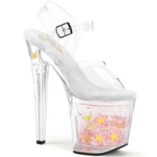 8" Clear Jumbo Platform Pink Flowers Butterfly Stripper Pole Dance Shoes Heels