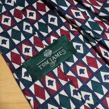 Vintage Tom James Handmade Neckwear Silk USA Made Red Green Blue geometric