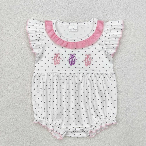 Summer Sibling Baby Girls Embroidery Ballet Shoes Dots Rompers Clothes Sets - Picture 5 of 5