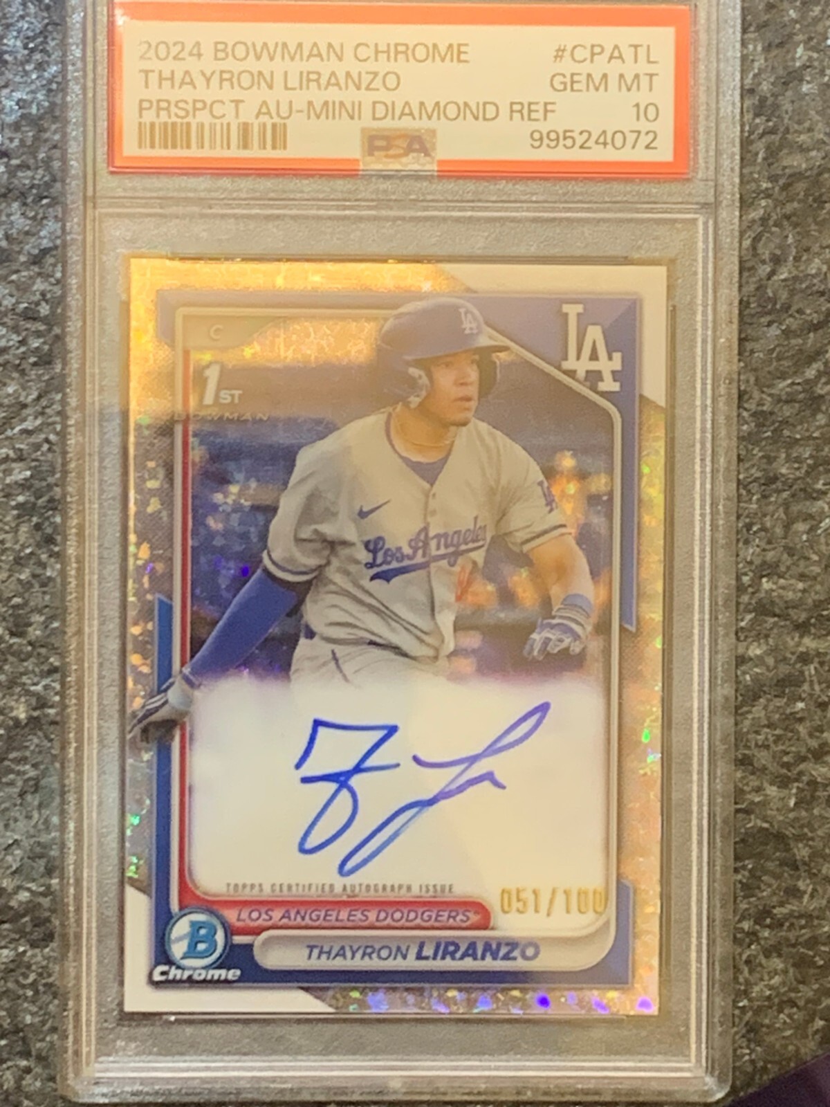 2024 Bowman Chrome Thayron Liranzo 1st Mini Diamond auto /100 PSA 10