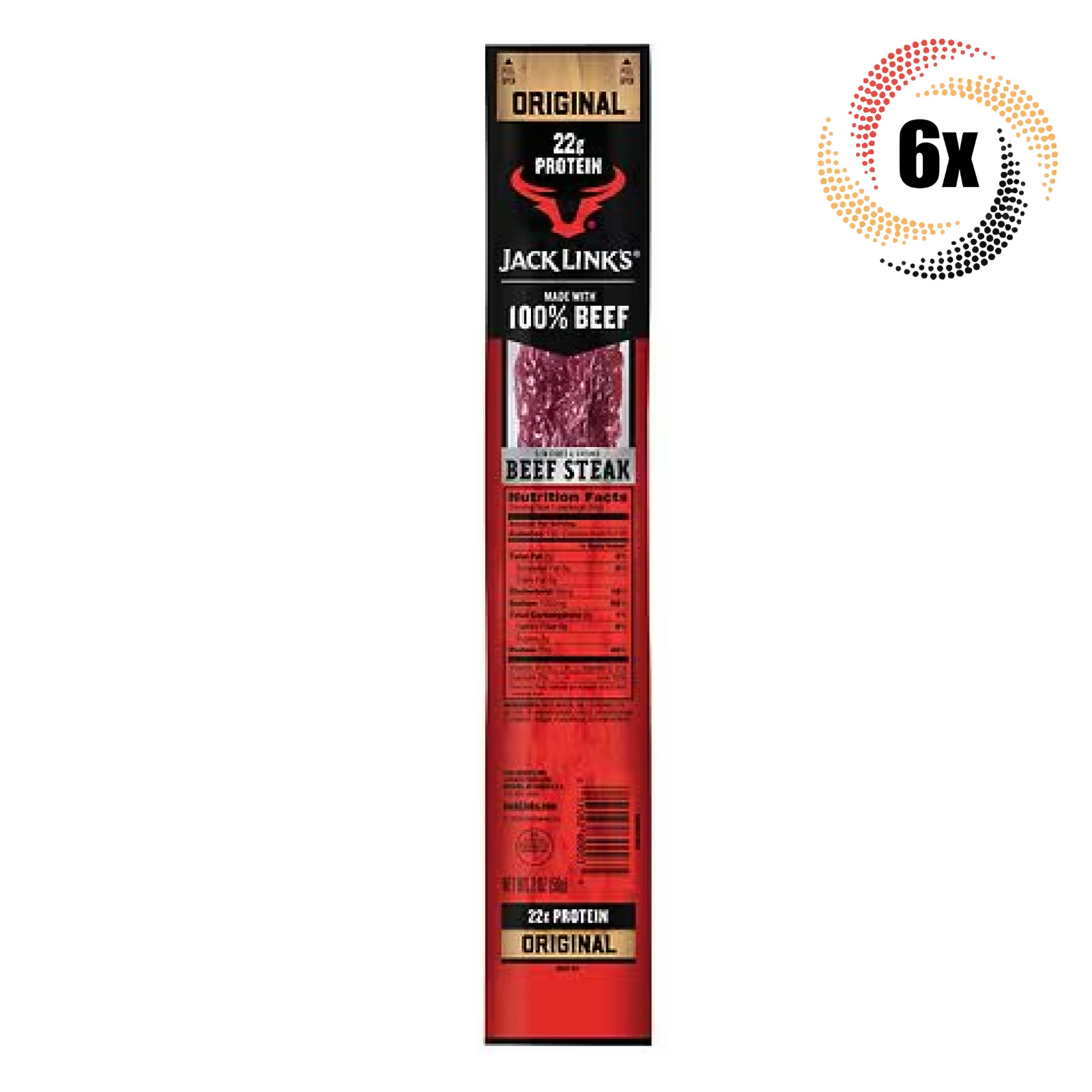6 упаковок Jack Links Original с вяленым мясом из 100% говядины | 2 унции | 22 г белка