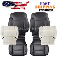 For 2014-2019 Chevy Silverado LTZ Front Leather Seat Cover Black / Foam Cushion