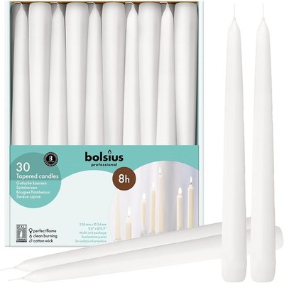 BOLSIUS Long White Taper Candles - Bulk Pack of 30 Count - 30 Count, 