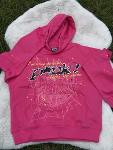 Girls Pink Pullover Hoodie Spiderweb Graphic Rhinestones Fleece Pockets S
