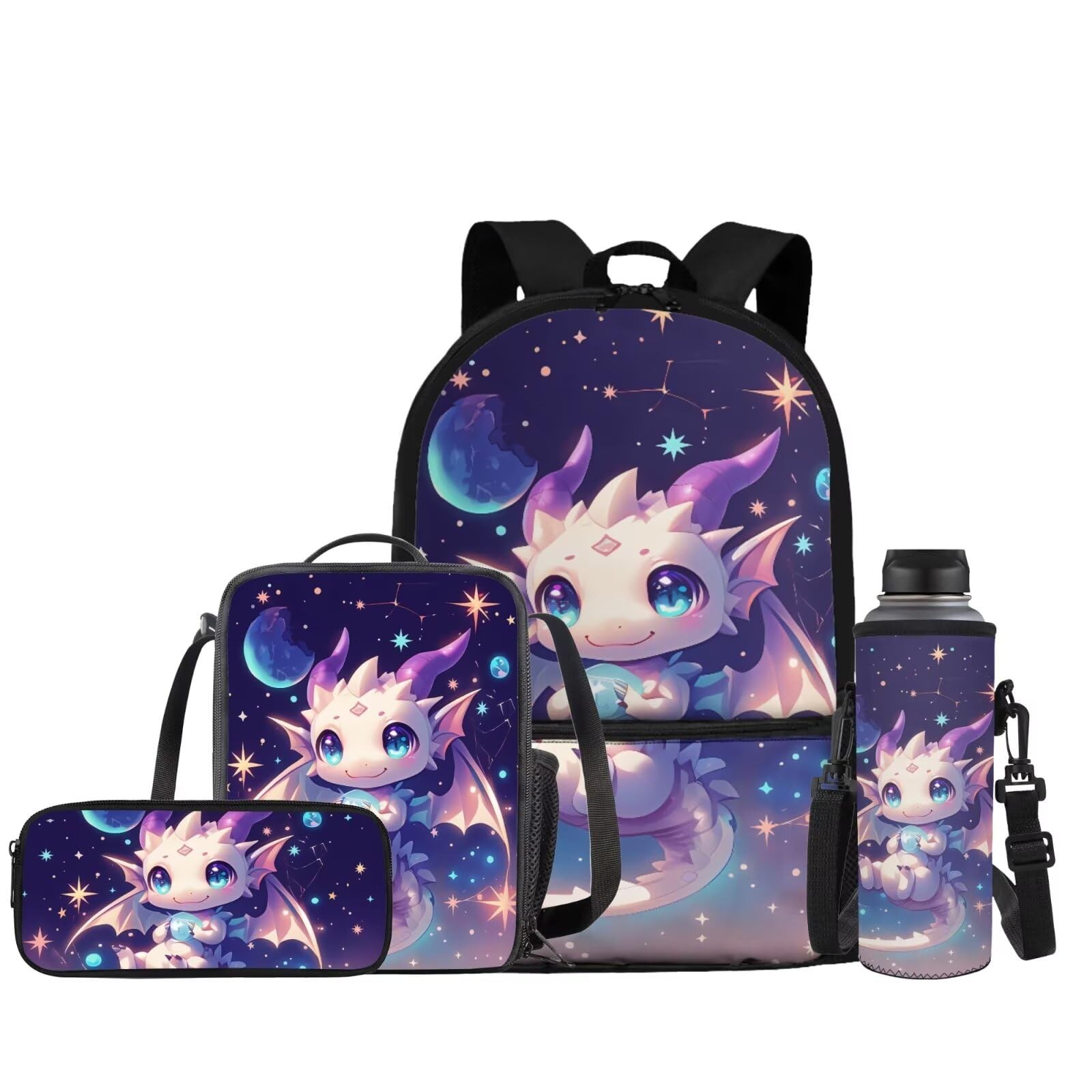 Dragon Backpack for Boys Girls School Bag with Lunch Bag Wat