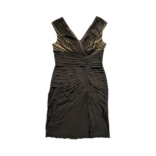 Adrianna Papell Sheath Dress 10 Black Party Holiday V-Neck Slit Layered Texture - Picture 1 of 22