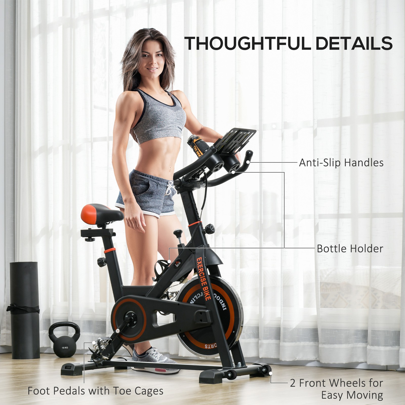 Exercise Cycling Bike w/ Adjustable Height/Resistance, Pedal Cages, & LCD