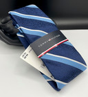 Tommy Hilfiger Men's Polyester Tie ~ Navy Blue ~ Striped ~ NEW MSRP: $69.50