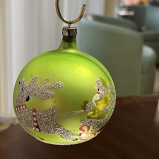Vtg.Mercury Glass - Santa Sleigh Reindeer - Christmas Ball Ornament - Poland