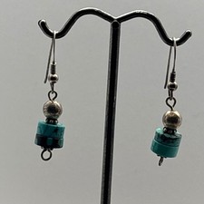 Sterling Silver 925 Turquoise Stone Stacked Disc Drop Earrings Boho Western