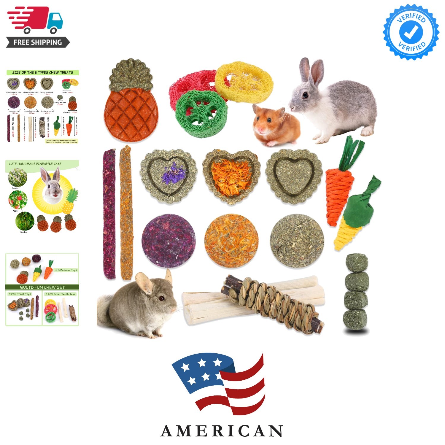 21PCS Natural Bunny Chew Toys Set - Enhance Dental Health fo