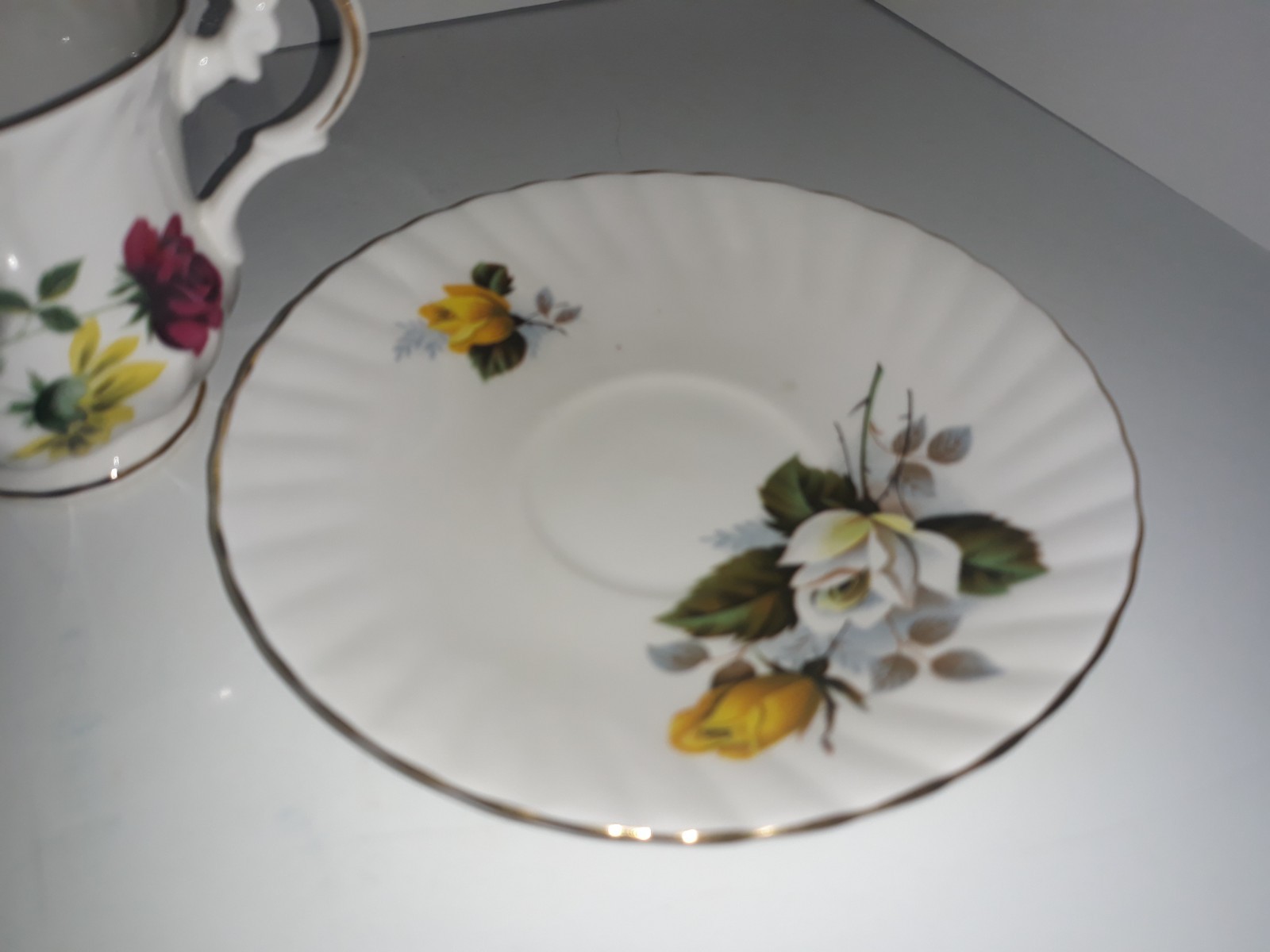 Royal Dover England Flowers Flower Tea Cup Saucer Plate Set Bone China Vintage
