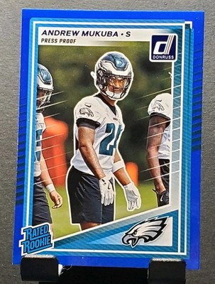 2025 Donruss #380 Andrew Mukuba EAGLES Blue Press Proof Rated Rookie NM/MT