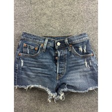 Levi's 501 Original Shorts Women 25 Blue Distressed High Rise Button Fly Denim