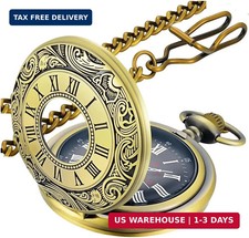 LYMFHCH Vintage Pocket Watch Roman Numerals Scale Quartz Pocket Watches with Cha