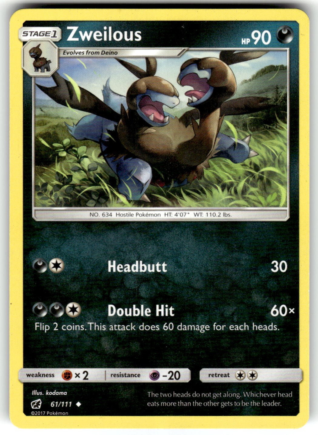 Zweilous 61/111 SM - Crimson Invasion Uncommon Pokemon TCG MP