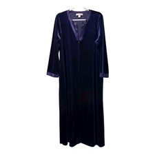 Oscar de la Renta L-XL Pink Label Velour Velvet Satin Caftan Purple Blue Robe