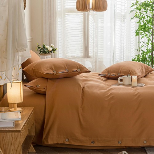 Cotton Duvet Cover Queen Size - Burnt Orange Comforter Cover with Button 100%... - Picture 7 of 8