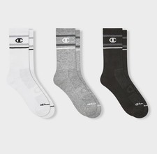 Champion All Sport Performance Crew Socks 3pk - Black/Gray/White Size L