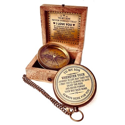 Gift for Son from Mom Dad | Engraved Compass 2 - Father to Son Gifts, Mom to Son