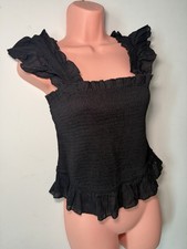Coquette Black Shirred Frill Top Ruffle Straps Lightweight Primark UK 14
