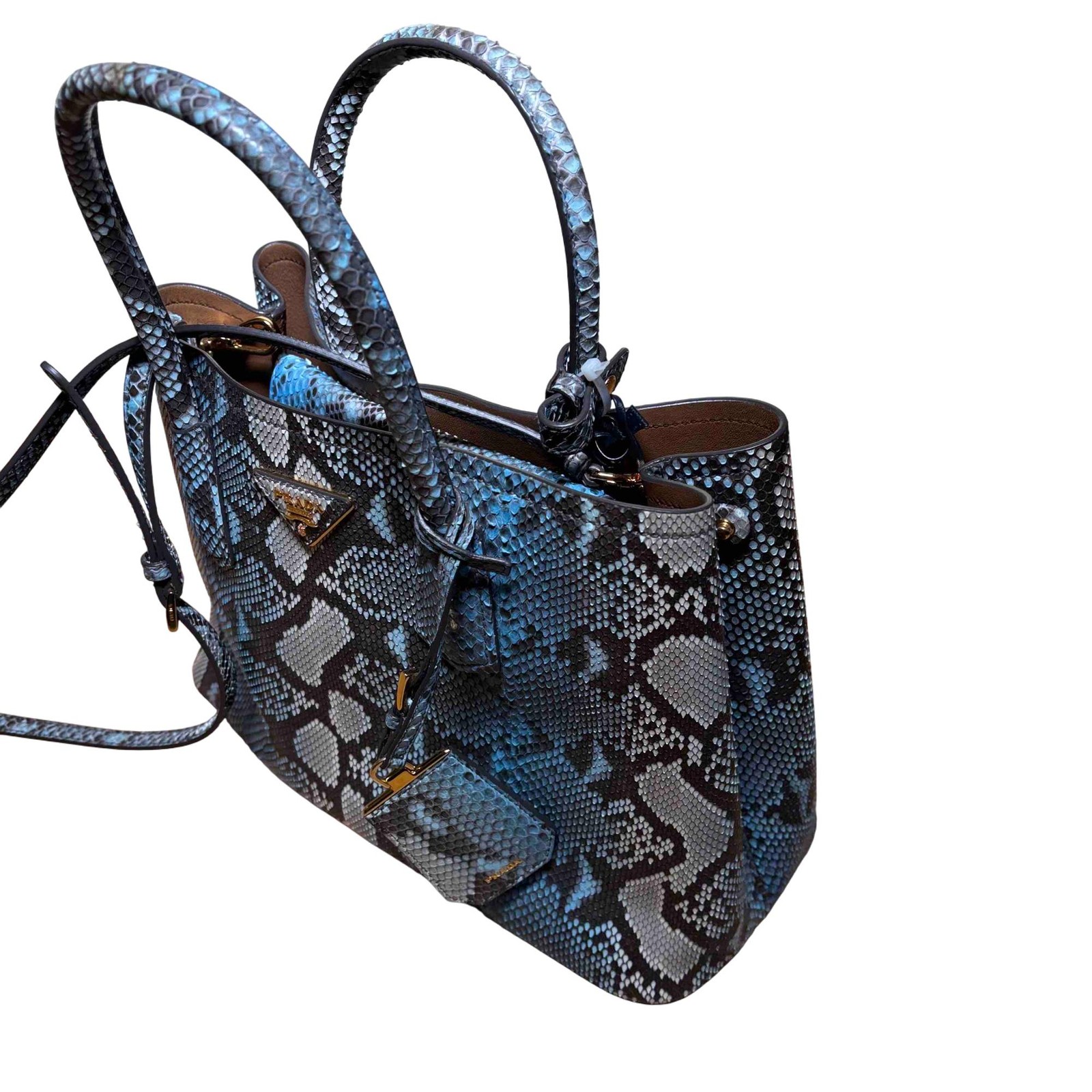 Prada Python Large Double Bag Roccia Blue/Tan Sna… - image 5