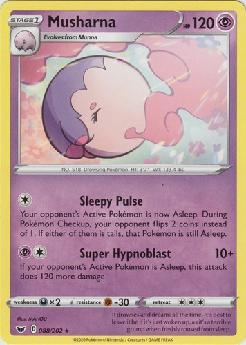 Musharna - 088/202 - Rare (Near Mint) Sword & Shield Base Set - Psychic Pokémon