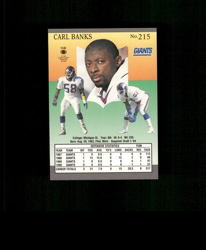 1991 Fleer Ultra #215 Carl Banks Football Card Giants - Picture 2 of 2