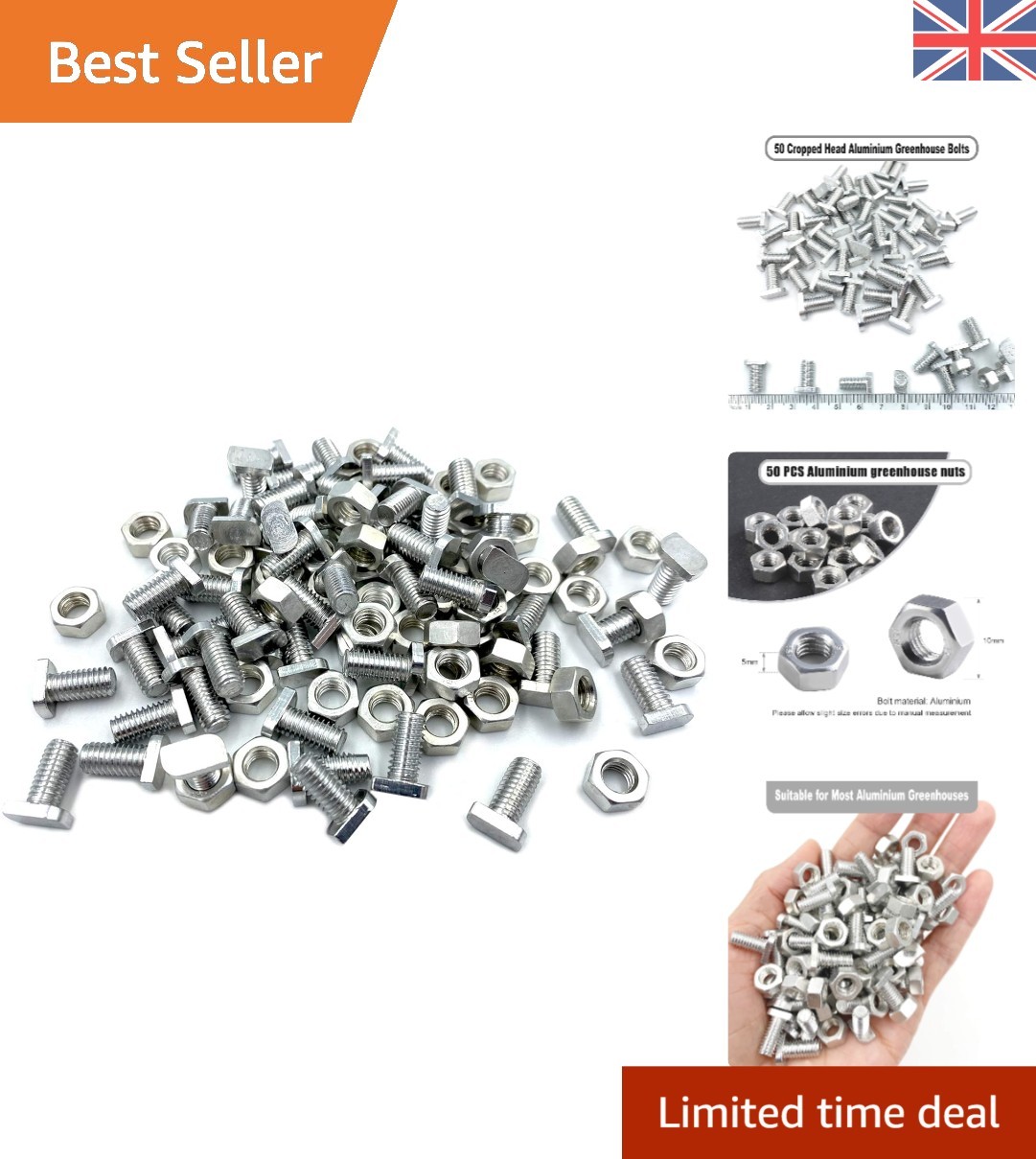 50 Sets Aluminium Greenhouse Nuts and Bolts, Cropped Head Greenhouse Nuts & B...