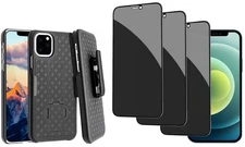 For iPhone 12/Pro - Belt Clip Case and 3 Pack Privacy Screen Protector Swivel
