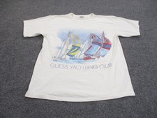 Vintage Guess Shirt Mens L Yacht Club Colorful Graphic Boating Vacation USA Made
